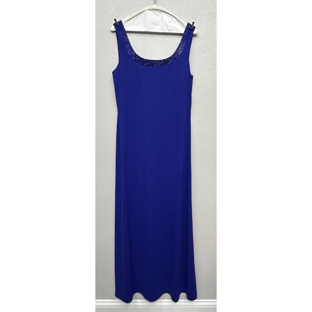 Alex Evenings Maxi Gown Dress Size 10 Set Jacket Blue Beaded Sleeveless Wedding - Picture 5 of 14